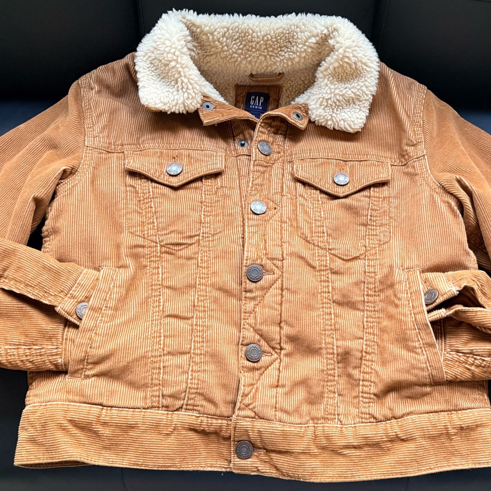 GAP Kids Tan Corduroy Jacket with Fleece Cream Collar